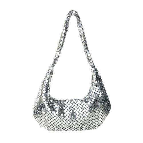Schultertasche aus Metall mit Pailletten, für Damen, Abendtasche, Achseltasche, kleine Tragetasche, einfach, Silber S, Medium von sodeber