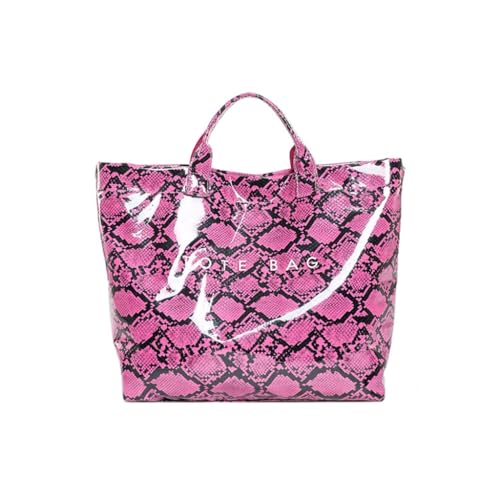 Stilvolle PVC-Handtasche mit Tragegriff oben mit Tiermuster, Buchstabendruck, geräumiger Innenraum, lässige Handtasche für verschiedene, Hot Pink HP, Medium Stilvolle PVC-Handtasche mit Tragegriff oben mit Tiermuster, Buchstabendruck, geräumiger Innenraum, lässige Handtasche für verschiedene, Hot Pink HP, Medium von sodeber