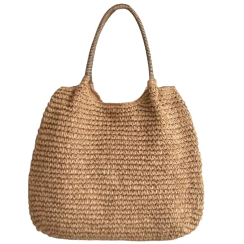 Stilvolle Strohkorbtasche mit großem Fassungsvermögen, Mehrzweck-gewebte, geflochtene Schulter für den täglichen Gebrauch von Damen, Khaki Color Block Ha Khb, Medium Stilvolle Strohkorbtasche mit großem Fassungsvermögen, Mehrzweck-gewebte, geflochtene Schulter für den täglichen Gebrauch von Damen, Khaki Color Block Ha Khb, Medium von sodeber