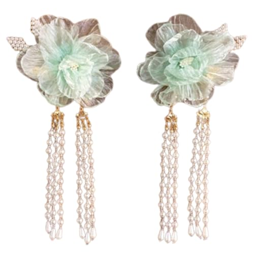 TangDynasty Seidenblumen-Haarspange mit langem Band, Pfingstrose, chinesisches Zubehör von sodeber