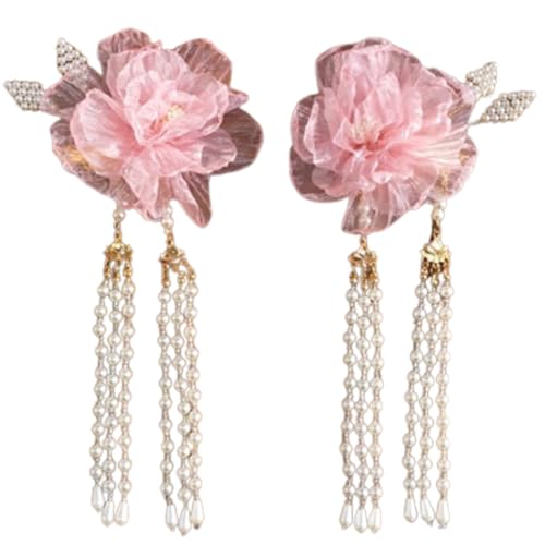 TangDynasty Seidenblumen-Haarspange mit langem Band, Pfingstrose, chinesisches Zubehör von sodeber