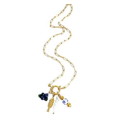Trendige Damen-Halskette mit Trauben- oder Blaubeermuschel-Anhänger und Imitationsperlen aus Edelstahl von sodeber