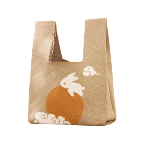 Trendige gestrickte Handtasche mit Mondmotiv für wichtige Dinge auf diesem Festival, The Rabbit Returns T Tt, Medium Trendige gestrickte Handtasche mit Mondmotiv für wichtige Dinge auf diesem Festival, The Rabbit Returns T Tt, Medium von sodeber