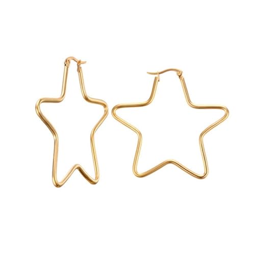 Übertriebene Gold- oder Stahlstern-Ohrringe, leichte Allergie-Designs für Partys und Festivals, M, Titanstahl, Kein Edelstein von sodeber