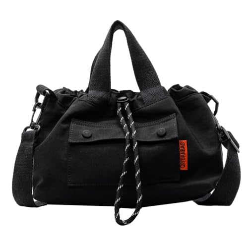 Umhängetasche mit Kordelzug für Damen, Segeltuch, trendige Handtasche, koreanischer Stil, Kuriereimer, Black Bk, Medium Umhängetasche mit Kordelzug für Damen, Segeltuch, trendige Handtasche, koreanischer Stil, Kuriereimer, Black Bk, Medium von sodeber