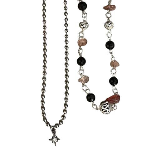 sodeber 2-teiliges Halsketten-Set im chinesischen Stil, Friedensschnalle, mit Natursteinperlen, elegant, doppellagig, Halsketten-Anhänger von sodeber