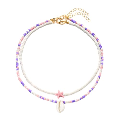 sodeber 2 x Halskette mit doppellagigen Seesternen, Muschelperlen, entworfen für trendige Frauen und Erwachsene, M, Reisperlen, Kein Edelstein von sodeber