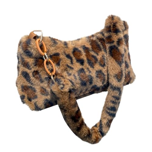 sodeber Achseltasche für Damen, Leopardenmuster, weich, Plüsch, Unterarmtasche, Herbst, Winter, Schulter, Brown Bn, Medium von sodeber