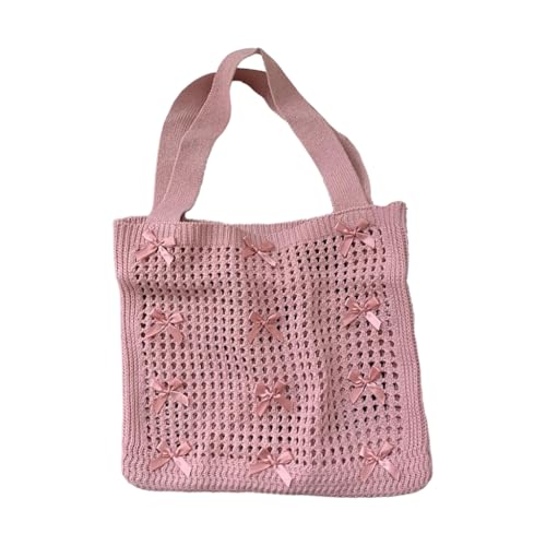 sodeber Bohomian Schultertasche mit Schleifen und Netzstrick, handgefertigt, gestrickt, Strandtasche, geräumige Handtasche für verschiedene Anlässe, Pink, Medium sodeber Bohomian Schultertasche mit Schleifen und Netzstrick, handgefertigt, gestrickt, Strandtasche, geräumige Handtasche für verschiedene Anlässe, Pink, Medium von sodeber