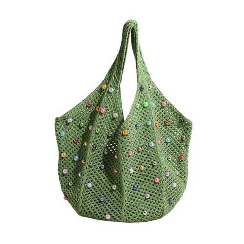 sodeber Bohomian gehäkelte Strand-Umhängetasche für Damen, gestrickt, Achselhöhlen mit bunten Perlen und großer Kapazität Handtasche, Green Gn, Medium sodeber Bohomian gehäkelte Strand-Umhängetasche für Damen, gestrickt, Achselhöhlen mit bunten Perlen und großer Kapazität Handtasche, Green Gn, Medium von sodeber