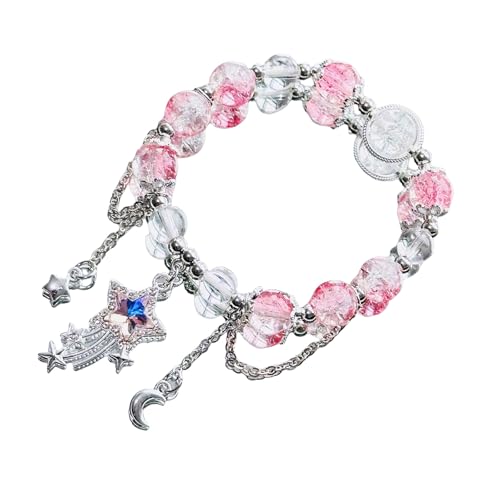 sodeber Bunte Kristall-Perlen, Stern und Mond, Stretch, Handkette, Schmuck, für Damen von sodeber