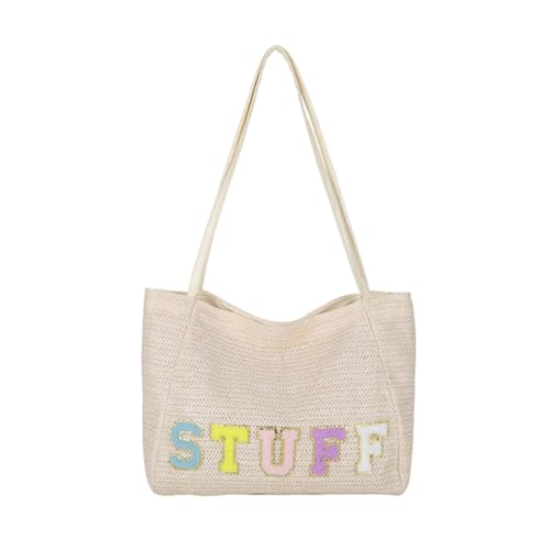 sodeber Damen-Umhängetasche, Rattan, gewebt, Unterarm-Tragetasche, Damen-Handtasche, Geldbörse, Strand, Einkaufen, Beige Bg, Medium von sodeber