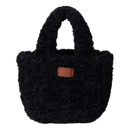 sodeber Damen-Umhängetasche, stilvoll, Tragegriff oben, klein, quadratisch, Plüsch-Handtasche, Herbst und Winter, Black Bk, Medium von sodeber