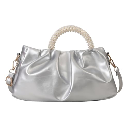 sodeber Damen Umhängetasche mit Rüschen aus PU-Leder, koreanische Perle, Handtasche und Geldbörse, Abend, Silber S, Medium sodeber Damen Umhängetasche mit Rüschen aus PU-Leder, koreanische Perle, Handtasche und Geldbörse, Abend, Silber S, Medium von sodeber