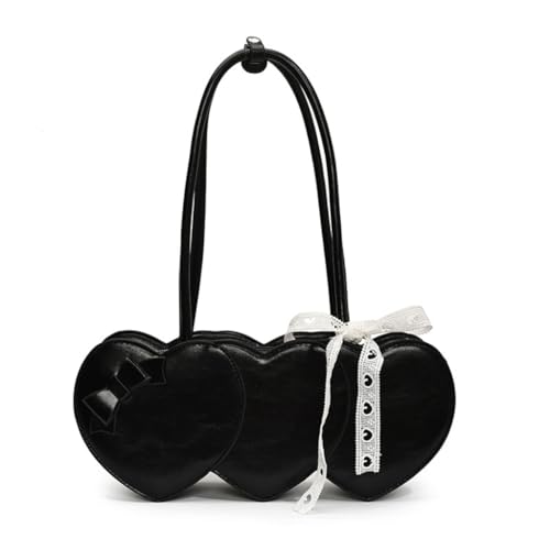 sodeber Elegante Herz-Umhängetasche mit Schleifen-Detail, modisches PU-Leder, Achsel-Reise-Geldbörse für Damen, Black Bk, Medium sodeber Elegante Herz-Umhängetasche mit Schleifen-Detail, modisches PU-Leder, Achsel-Reise-Geldbörse für Damen, Black Bk, Medium von sodeber