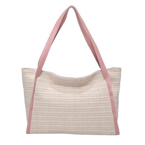 sodeber Elegante Strandhandtasche aus gewebtem Stroh, große Kapazität, lässiger Kunstledergriff für Reisen, Pink, Medium sodeber Elegante Strandhandtasche aus gewebtem Stroh, große Kapazität, lässiger Kunstledergriff für Reisen, Pink, Medium von sodeber