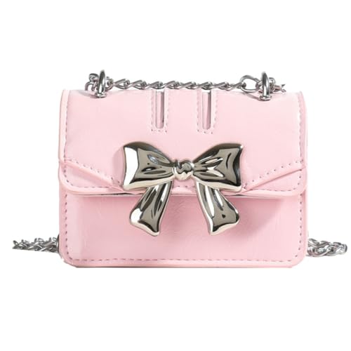 sodeber Elegante Umhängetasche aus PU-Leder für Damen mit Kettendetail und einzigartigen Schleifen-Designs, Crossbody-Börse für die Arbeit, Pink, Medium von sodeber