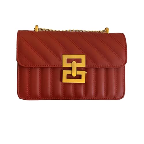 sodeber Elegante Umhängetasche mit geformter Prägung, Kettenriemen, Handtasche, funktional, modisch, Schultertasche für Damen, Rot R, Medium von sodeber