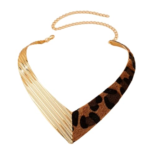 sodeber Elegante V-förmige Halskette aus Lederlegierung mit unverwechselbarem Leopardenmuster, Accessoire für Stile sodeber Elegante V-förmige Halskette aus Lederlegierung mit unverwechselbarem Leopardenmuster, Accessoire für Stile von sodeber