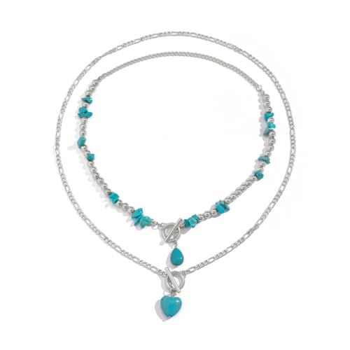 sodeber Elegantes Halsketten-Set mit türkisfarbenen und Perlen, handgefertigt, Legierung, Schlüsselbeinkette, Damenschmuck für Freizeit oder formelle Anlässe von sodeber