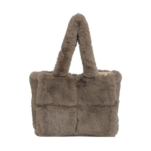 sodeber Große pelzige Shopper Schultertasche für Damen, Winter, gesteppte Handtasche, Plüsch-Griff oben, Geldbörse für den Alltag, Kaffeefarbe:, Medium sodeber Große pelzige Shopper Schultertasche für Damen, Winter, gesteppte Handtasche, Plüsch-Griff oben, Geldbörse für den Alltag, Kaffeefarbe:, Medium von sodeber