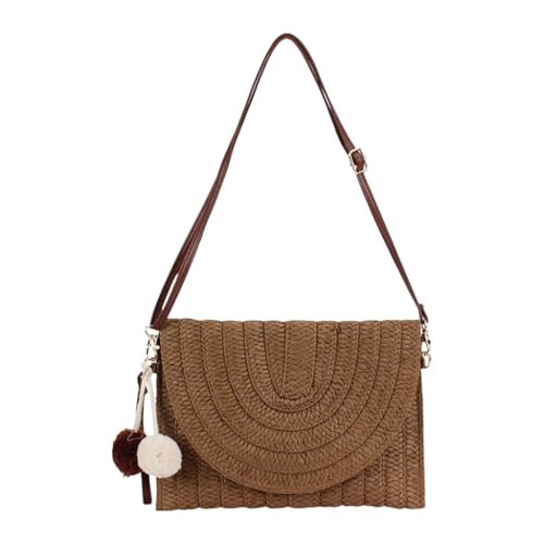 sodeber Handgefertigte Umhängetasche für Damen, Urlaub, Strand, Mädchen, einfache Umhängetasche, tägliche Stroh-Umhängetasche, Deep Brown Dbn, Medium von sodeber