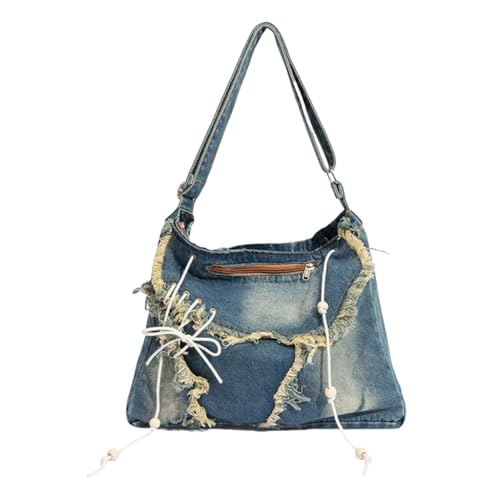 sodeber Japanische Schultertasche aus gewaschenem Denim, für den täglichen Gebrauch, Jeans, Schnürung, Abzeichen, große Kapazität, Crossbody, Blau Bl, Medium sodeber Japanische Schultertasche aus gewaschenem Denim, für den täglichen Gebrauch, Jeans, Schnürung, Abzeichen, große Kapazität, Crossbody, Blau Bl, Medium von sodeber