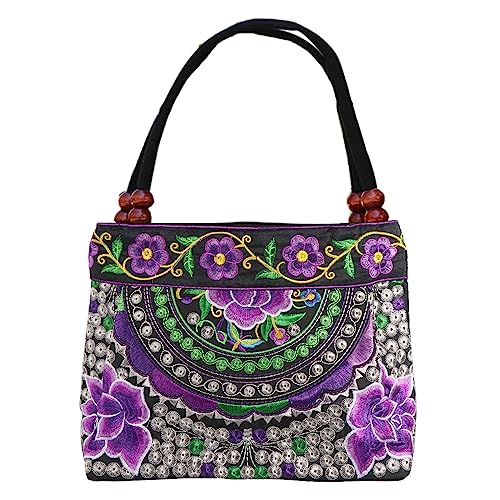 sodeber Kleine Damenhandtaschen mit modischem Stickerei. Mit Blumenmuster bestickt, Purple B Pl-b, Medium von sodeber