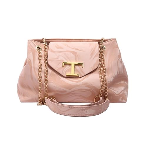 sodeber Modische Damen-Umhängetasche mit großem Fassungsvermögen und verstellbarem Kettenriemen, Metalldekor, PU-Leder, Pink, Medium sodeber Modische Damen-Umhängetasche mit großem Fassungsvermögen und verstellbarem Kettenriemen, Metalldekor, PU-Leder, Pink, Medium von sodeber