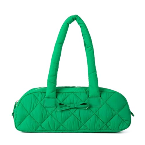 sodeber Modische Puffer-Handtasche für Damen für Arbeit und Freizeit, kariertes Muster, gesteppte Schultertasche mit Schleifen, Green Gn, Medium von sodeber