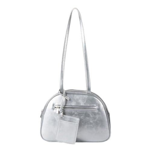 sodeber Modische Satteltasche aus PU-Leder mit Reißverschluss für trendige Damen, einfarbig, glänzende Oberfläche, Silber S, Medium sodeber Modische Satteltasche aus PU-Leder mit Reißverschluss für trendige Damen, einfarbig, glänzende Oberfläche, Silber S, Medium von sodeber