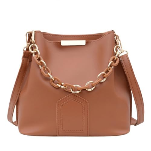 sodeber Modische Umhängetasche mit Kettengriff, koreanisch, elegant, einfarbig, PU-Leder, Eimer, Crossbody-Tasche, Gelblich-braunes Yb, Medium von sodeber