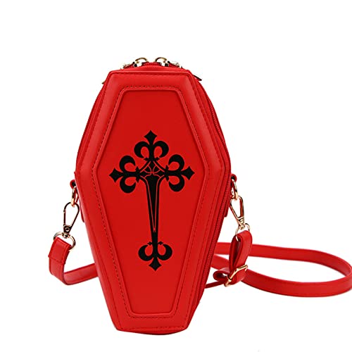 sodeber Retro Gothic Umhängetasche Halloween Handtasche für Crossbody Sarg Form Geldbörsen Frauen Mädchen Mottoparty, Rot R, Medium sodeber Retro Gothic Umhängetasche Halloween Handtasche für Crossbody Sarg Form Geldbörsen Frauen Mädchen Mottoparty, Rot R, Medium von sodeber