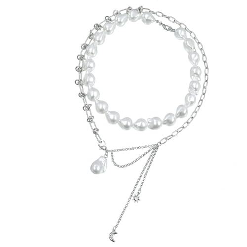 sodeber Stern-Mond-Halskette, unregelmäßige Perlen, mehrlagige Halskette, verstellbares Schlüsselbeinkette, handgefertigter Perlen-Choker-Schmuck von sodeber