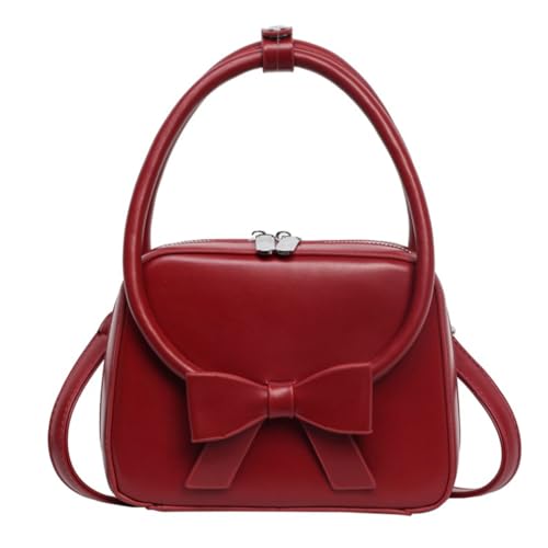 sodeber Stilvolle Damen-Umhängetasche, einfarbig, PU-Leder, Schleifen, Schultertasche, Handtasche mit Tragegriff oben für den täglichen Gebrauch, Rot R, Medium von sodeber