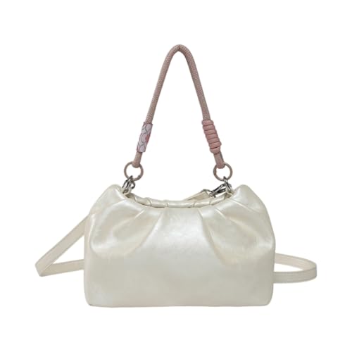sodeber Stilvolle gerüschte Umhängetasche aus strukturiertem PU-Leder mit verstellbarem Riemen, Schultertasche für den täglichen Gebrauch, Weiß W, Medium sodeber Stilvolle gerüschte Umhängetasche aus strukturiertem PU-Leder mit verstellbarem Riemen, Schultertasche für den täglichen Gebrauch, Weiß W, Medium von sodeber