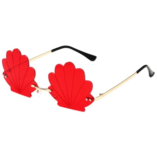sodeber Stilvolle randlose Muschel-Sonnenbrille für Jugendliche und Erwachsene, für Musik-Festivals und Partys, Goldener Rahmen, rotes Stück von sodeber