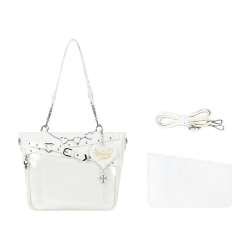 sodeber Transparente Umhängetasche mit Herzkette, PU-Leder, Schultertasche, Handtasche zum Präsentieren von Abzeichen und, Weiß W, Medium sodeber Transparente Umhängetasche mit Herzkette, PU-Leder, Schultertasche, Handtasche zum Präsentieren von Abzeichen und, Weiß W, Medium von sodeber