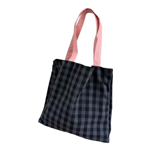 sodeber Trendige Canvas-Tasche mit zwei Schichten, Schultertasche, großes Fassungsvermögen, geeignet für modebewusste Frauen, Black Grid Bg, Medium sodeber Trendige Canvas-Tasche mit zwei Schichten, Schultertasche, großes Fassungsvermögen, geeignet für modebewusste Frauen, Black Grid Bg, Medium von sodeber
