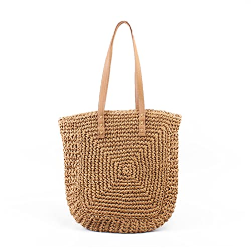 sodeber Zarte Damen-Schultertasche aus Stroh, groß, handgewebt, Strand, für Shopping, Verabredungen, Reisen, Khaki Kh, Medium von sodeber