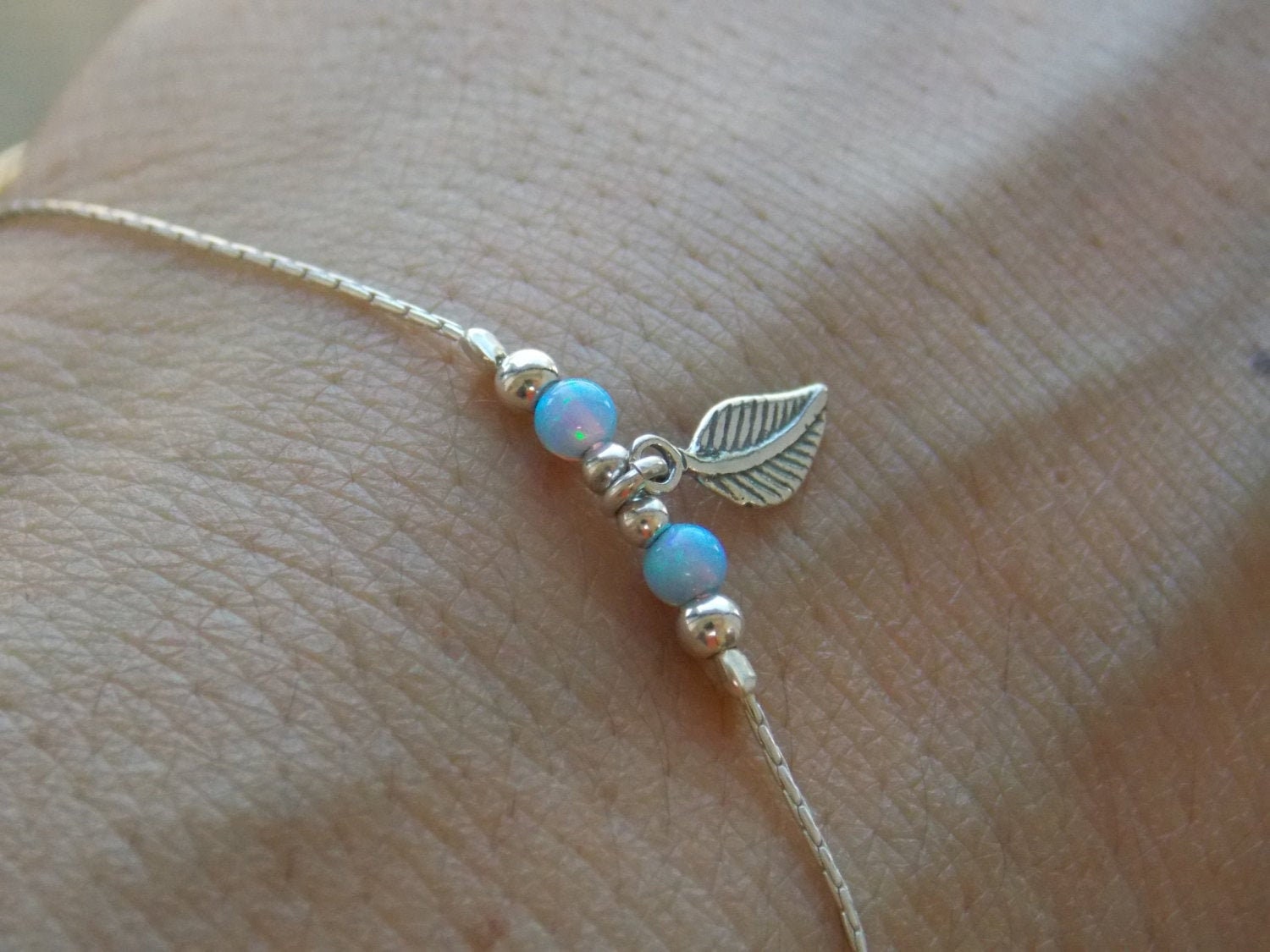 925 Sterling Silber Blatt Armband, Kleine Perlen Armbänder, Opal Feminine Zierliche Charm Armband 925 Sterling Silber Blatt Armband, Kleine Perlen Armbänder, Opal Feminine Zierliche Charm Armband von sofisjewelrystore