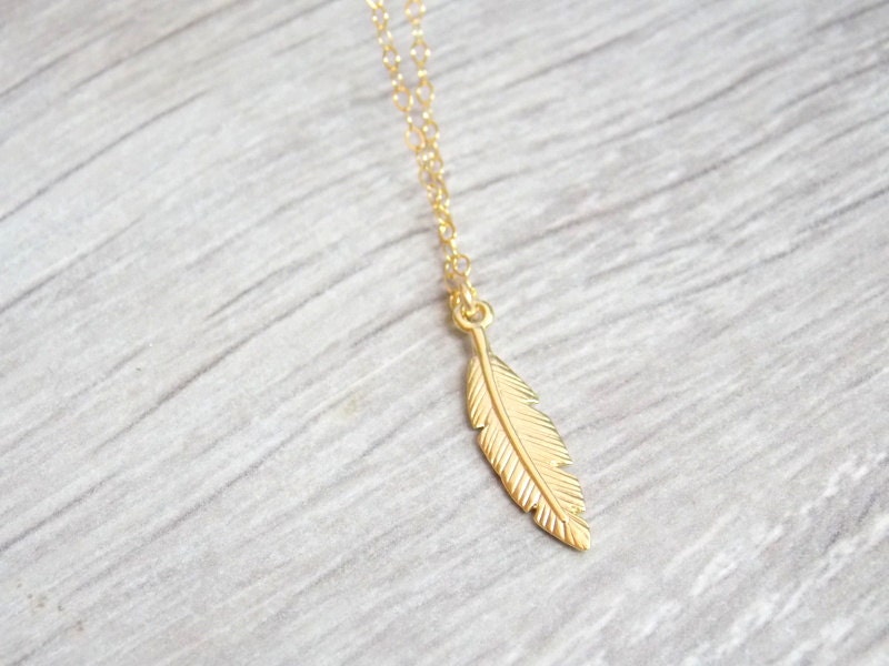 Gold Halskette, Feder Einzigartige Gold Filled Zarte Stil, Anhänger Gold Halskette, Feder Einzigartige Gold Filled Zarte Stil, Anhänger von sofisjewelrystore
