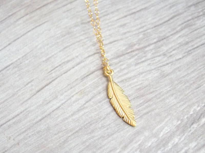 Gold Halskette, Feder Einzigartige Gold Filled Zarte Stil, Anhänger Gold Halskette, Feder Einzigartige Gold Filled Zarte Stil, Anhänger von sofisjewelrystore