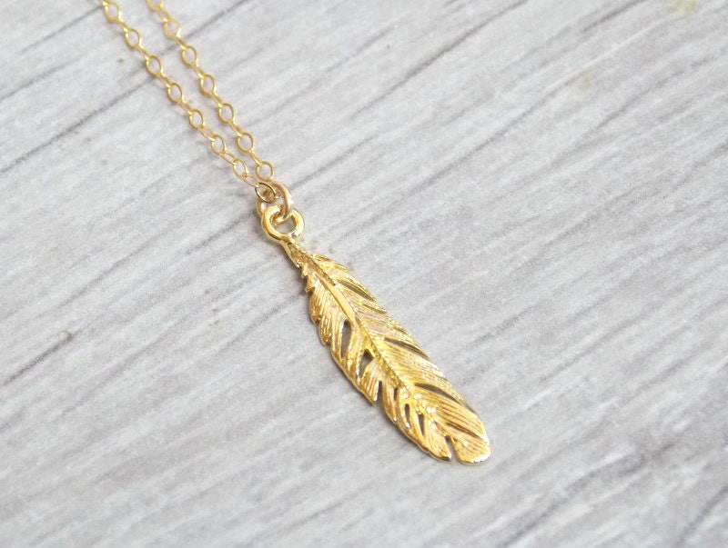 Goldene Halskette, Feder Einzigartige Kette, Gold Filled Zarte Stil, Federanhänger Goldene Halskette, Feder Einzigartige Kette, Gold Filled Zarte Stil, Federanhänger von sofisjewelrystore