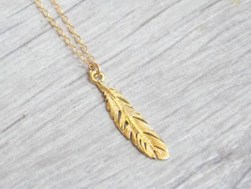Gold Feder Halskette Feiner Filled Anhänger von sofisjewelrystore