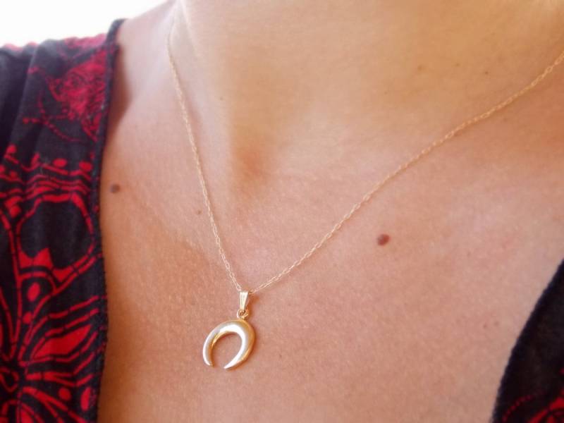 Horn Halskette/Doppel Goldene Gold Filled Halbmond Mondhalskette Hern Charme Horn Halskette/Doppel Goldene Gold Filled Halbmond Mondhalskette Hern Charme von sofisjewelrystore