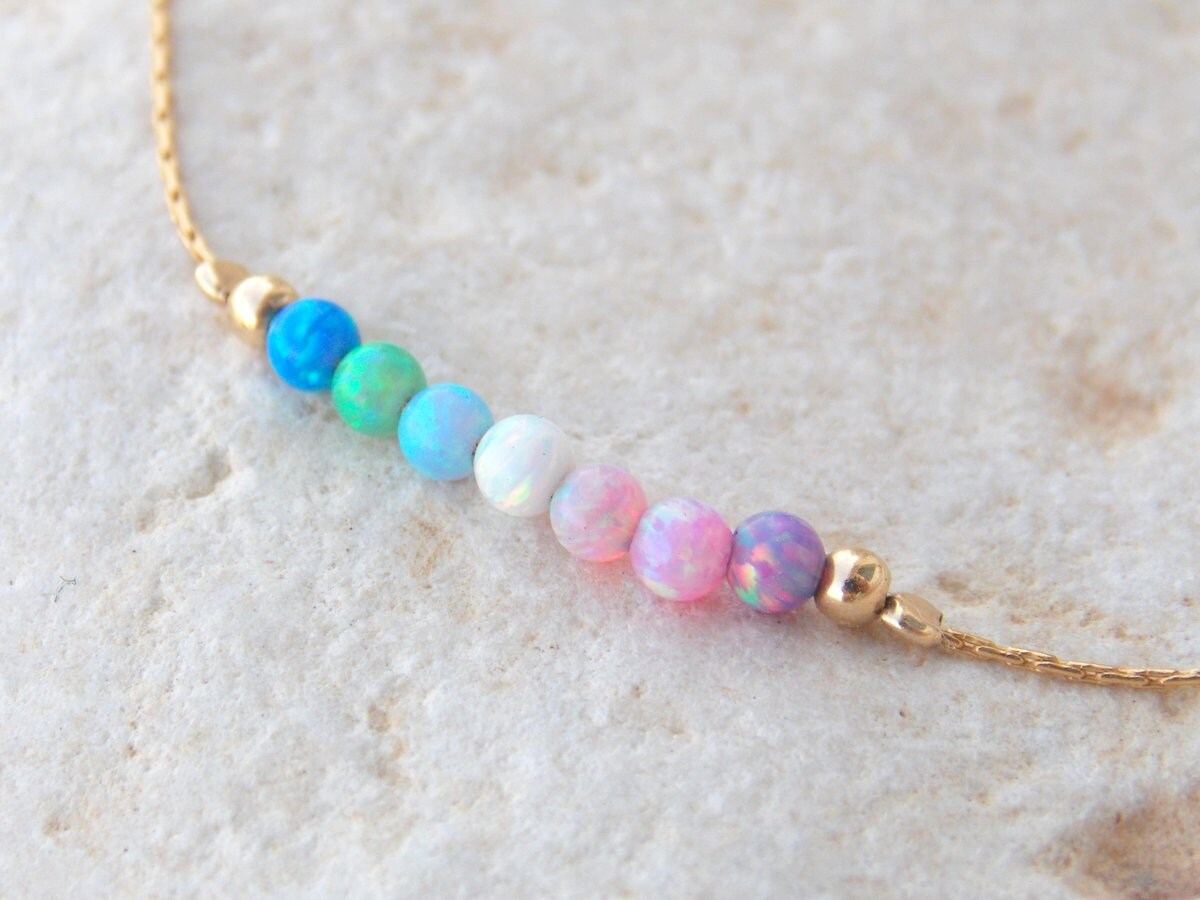 Multi Color Opal Minimalist Zierliches Gold Filled Oder Sterling Silver Armband Multi Color Opal Minimalist Zierliches Gold Filled Oder Sterling Silver Armband von sofisjewelrystore