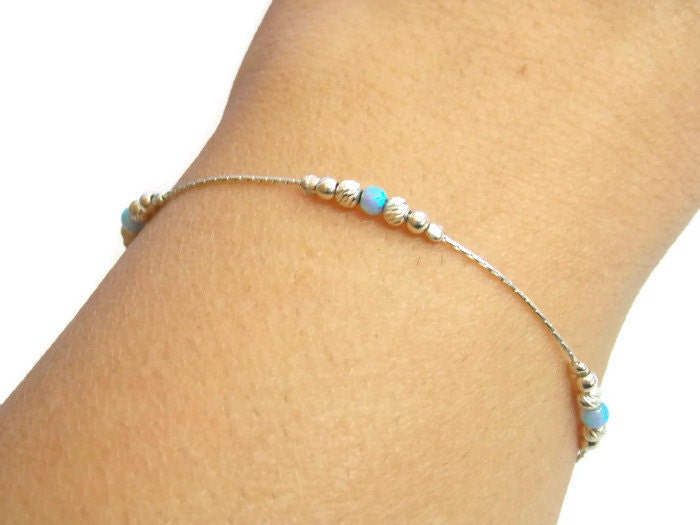 Opal Armband - Silber Blau Sterling Dot Zart Schlichtes Opal Armband - Silber Blau Sterling Dot Zart Schlichtes von sofisjewelrystore