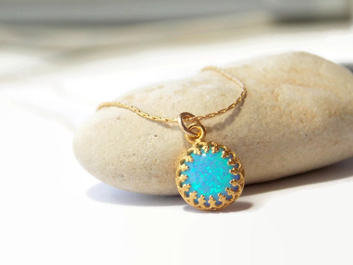 Opal Gold Filled Halsketten - Schmuck Gefüllte Kette Opal Halskette Blauer Kronenfassung Oktober Geburtstag Kronenlünette Opal Gold Filled Halsketten - Schmuck Gefüllte Kette Opal Halskette Blauer Kronenfassung Oktober Geburtstag Kronenlünette von sofisjewelrystore