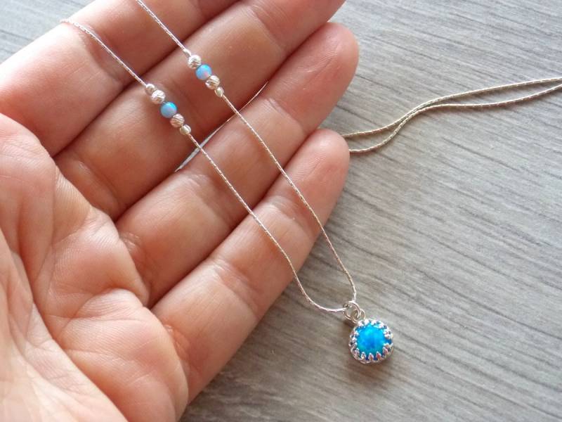 Opal Krone Anhänger - Halskette Sterling Silber Lünette Einfache Moderne Brautjungfer Geschenk Oktober Geburtstag von sofisjewelrystore